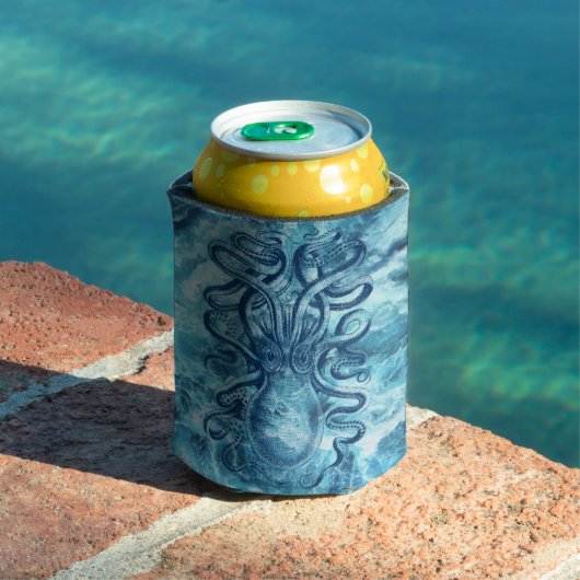 ブルーシーウェーブアンドタコグラフィックヴィンテージスケッチ 缶クーラー (インサイチュ プール)