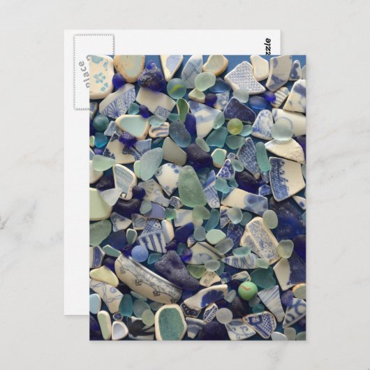 ブルーシーガラスビーチガラスアート写真おもしろいポストカード ポストカード (正面/裏面)