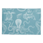 ブルーシークリーチャーヴィンテージイラストレーション モダン 枕カバー (裏面)