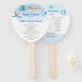 ブルーシーシェルウォーターカラーテーマ結婚式 プログラム ハンドファン (正面&裏面)