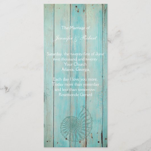 ブルーシーシェルオンウッドビーチ結婚式プログラム プログラム (正面)