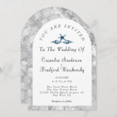 ブルーシーシェルシルバーグレーウォータービーチ結婚式 招待状 (正面/裏面)