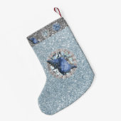ブルーシーシェルジュエルアクアマリンシルバーフォグリッター スモールクリスマスストッキング (裏面 (吊り時))