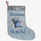 ブルーシーシェルジュエルアクアマリンシルバーフォグリッター スモールクリスマスストッキング (正面)