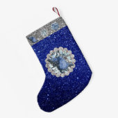 ブルーシーシェルジュエルブルー&シルバーフェイクグリッター スモールクリスマスストッキング (裏面 (吊り時))