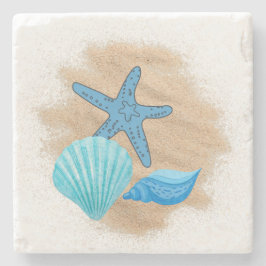 ブルーシーシェルズオンビーチコースター ストーンコースター