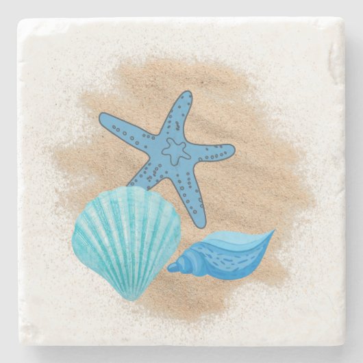 ブルーシーシェルズオンビーチコースター ストーンコースター (正面)