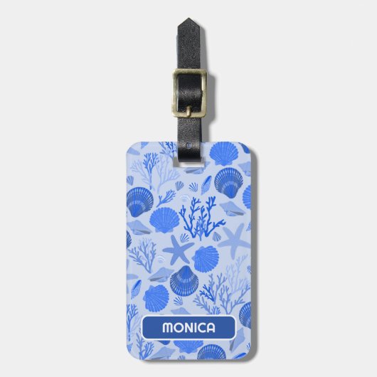 ブルーシーシェルズコーラルカスタマイズビーチホリデイ ラゲッジタグ (正面縦)