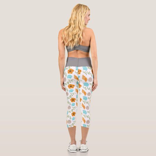 ブルーシーシェルズシーカタツムリオレンジフラワー カプリレギンス (裏面)