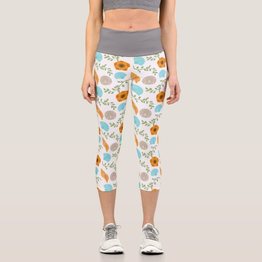 ブルーシーシェルズシーカタツムリオレンジフラワー カプリレギンス (正面)