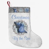 ブルーシーシェルズジュエルシルバー《写真》ぼけ味&フェイクグリッター スモールクリスマスストッキング (正面)