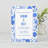 ブルーシーシェルズパターンシックビーチ結婚式パーティー 招待状 (スタンド正面)