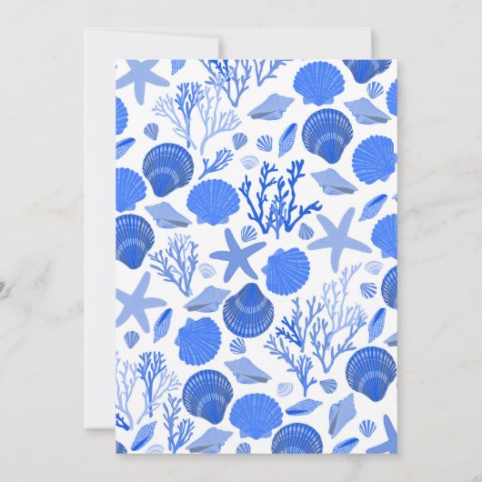 ブルーシーシェルズパターンシックビーチ結婚式パーティー 招待状 (裏面)