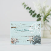 ブルーシーシェルズビーチウェディングのお礼 ポストカード (スタンド正面)