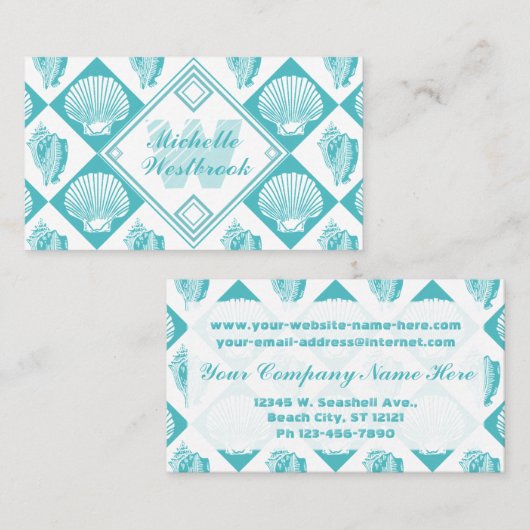 ブルーシーシェルダイヤモンド航海のビーチモノグラム 名刺 (正面/裏面)