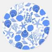 ブルーシーシェルビーチカラフルキュイカスタム ラウンドシール (正面)