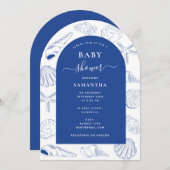 ブルーシーシェルビーチサマーアーチベイビーシャワー 招待状 (正面/裏面)