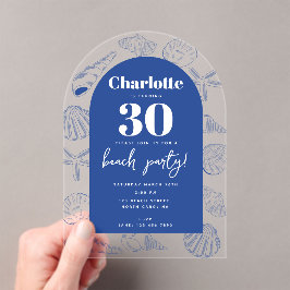 ブルーシーシェルビーチサマーバースデーパーティーアーチ アクリル招待状