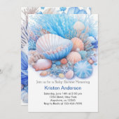 ブルーシーシェルビーチベイビーシャワーパーティー 招待状 (正面/裏面)