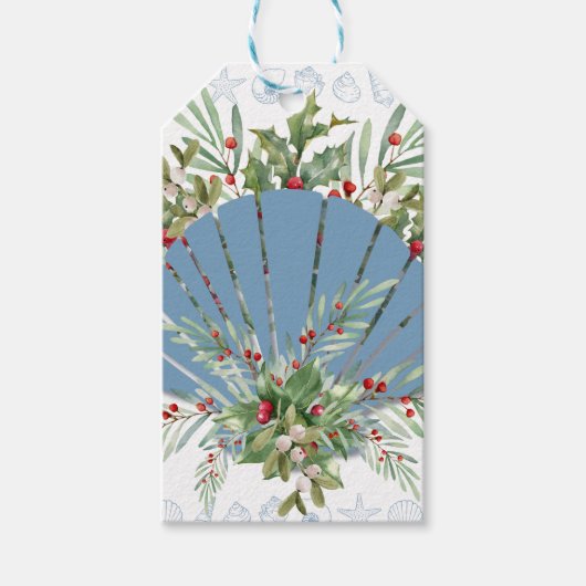 ブルーシーシェル沿岸クリスマス ギフトタグ (正面)