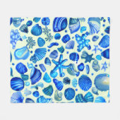 ブルーシーシェル海パターン フリースブランケット (正面(横))