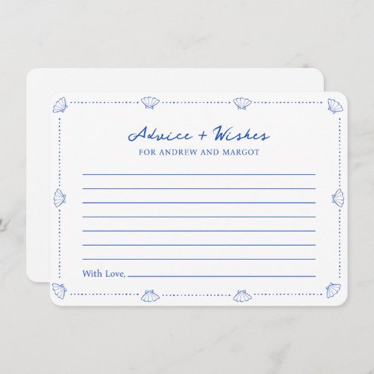 ブルーシーシェル結婚沿岸のアドバイスと願い ノートカード (正面/裏面)