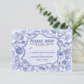 ブルーシーシェル航海のビーチ結婚式RSVPカード 出欠カード (スタンド正面)