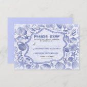 ブルーシーシェル航海のビーチ結婚式RSVPカード 出欠カード (正面/裏面)