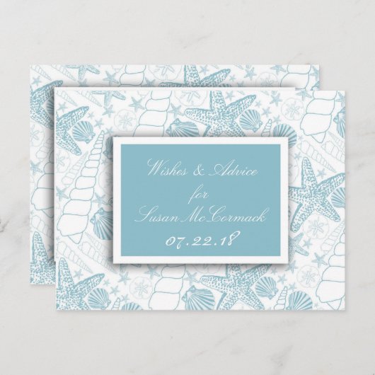 ブルーシーシェル赤ちゃんシャワーアドバイスとウィッシュカード アドバイスカード (正面/裏面)