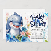 ブルーシーズ&フローラドルフィンボーイ赤ちゃんシャワー 招待状 (正面/裏面)