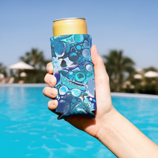 ブルーシーバブルズ抽象芸術アート スリム缶クーラー (インサイチュ プール)