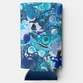 ブルーシーバブルズ抽象芸術アート スリム缶クーラー (裏面)