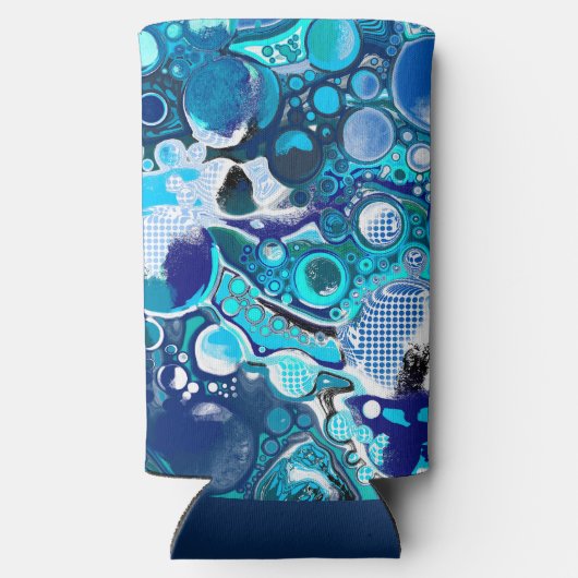 ブルーシーバブルズ抽象芸術アート スリム缶クーラー (裏面)