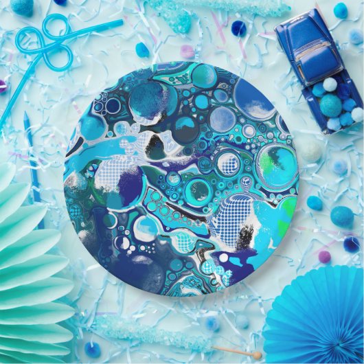 ブルーシーバブルズ抽象芸術アート ペーパープレート (パーティー)