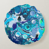 ブルーシーバブルズ抽象芸術アート ラウンドクッション (裏面)
