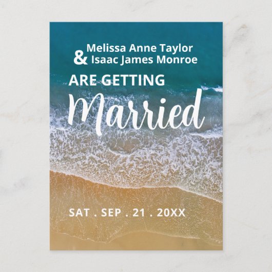 ブルーシービーチ結婚式日付の保存 案内ポストカード (正面)