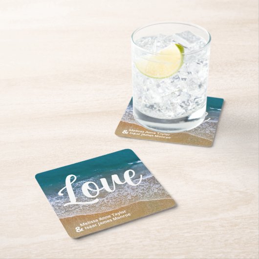 ブルーシービーチ結婚式 スクエアペーパーコースター (インサイチュ)