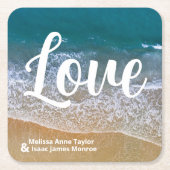 ブルーシービーチ結婚式 スクエアペーパーコースター (正面)