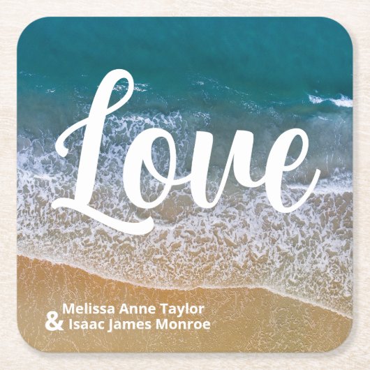 ブルーシービーチ結婚式 スクエアペーパーコースター (正面)