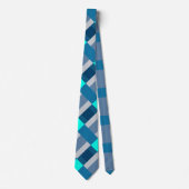ブルーシーブルースアンドグレーカラーブロックプリント ネクタイ (正面)