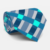 ブルーシーブルースアンドグレーカラーブロックプリント ネクタイ (ロール)
