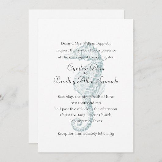 ブルーシーホース結婚式招待状 招待状 (正面/裏面)