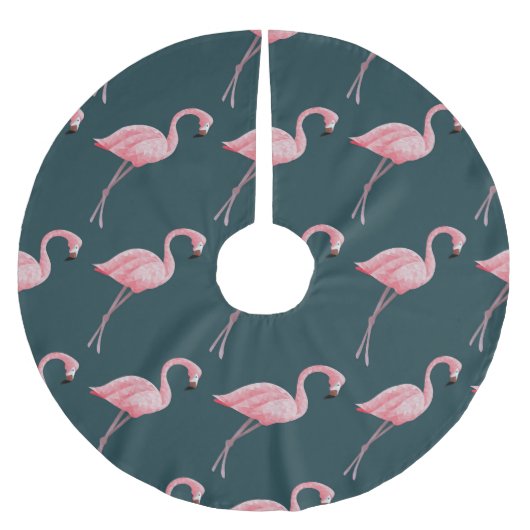 ブルーシームレスパターンのフラミンゴヴィンテージ。 ブラッシュドポリエステルツリースカート (正面)