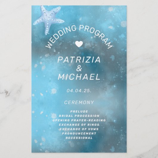 ブルーシーモダンサマー結婚式 プログラム チラシ (正面)