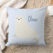 ブルーシーライオン北極動物子供部屋モノグラム名 クッション (ブランケット)