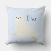 ブルーシーライオン北極動物子供部屋モノグラム名 クッション (正面)