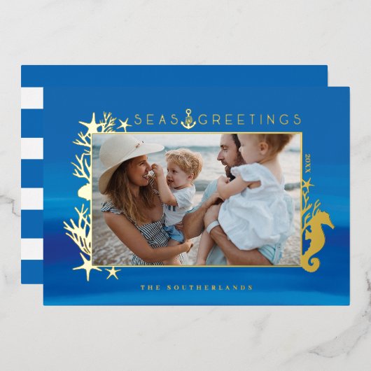 ブルーシー航海の&グリーティング海フォトフレーム 箔シーズンカード (正面/裏面)