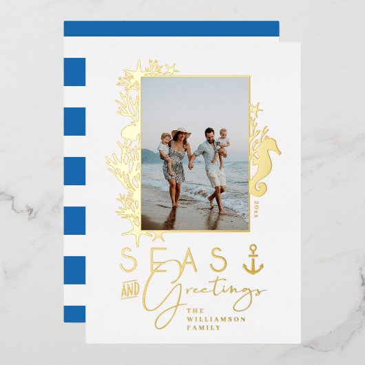 ブルーシー航海の&グリーティング海フォトフレーム 箔シーズンカード (正面/裏面)