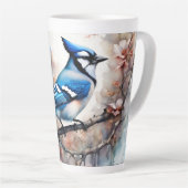 ブルージェイさくらんぼ花の水色 カフェラテマグ (右アングル)