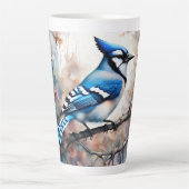 ブルージェイさくらんぼ花の水色 カフェラテマグ (正面)